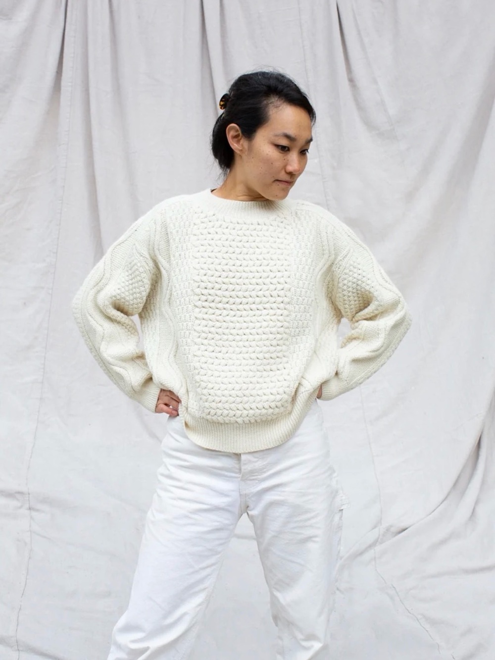 Daeza Greek Fisherman Sweater in Ecru